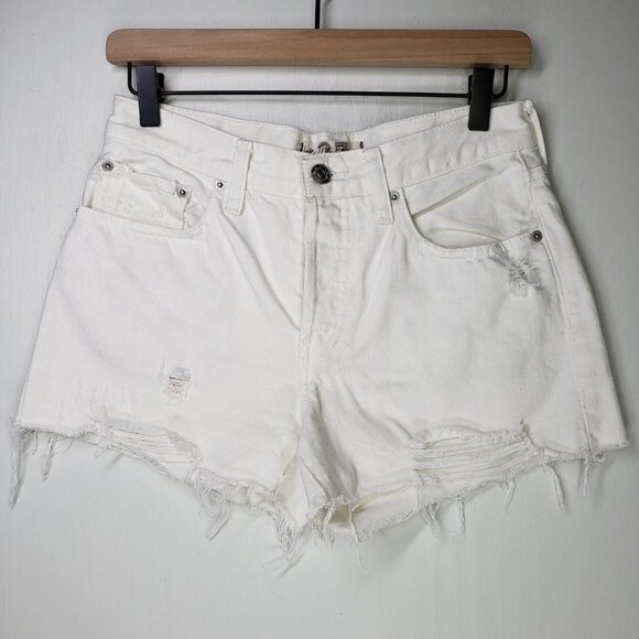 We The Free People Sofia White Cut Off Denim Shorts 27 Distressed Jean - Picture 3 of 9
